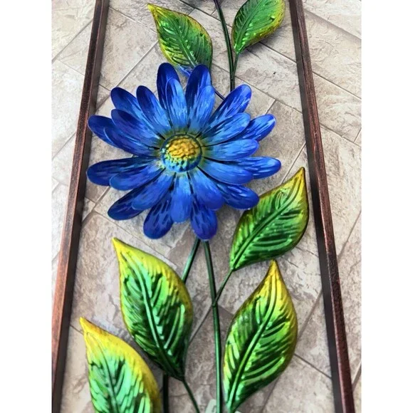 Metal Flower Wall Decor 2 Flowers Outdoor Inside Wall Art Backyard Decorations - Picture 2 of 6